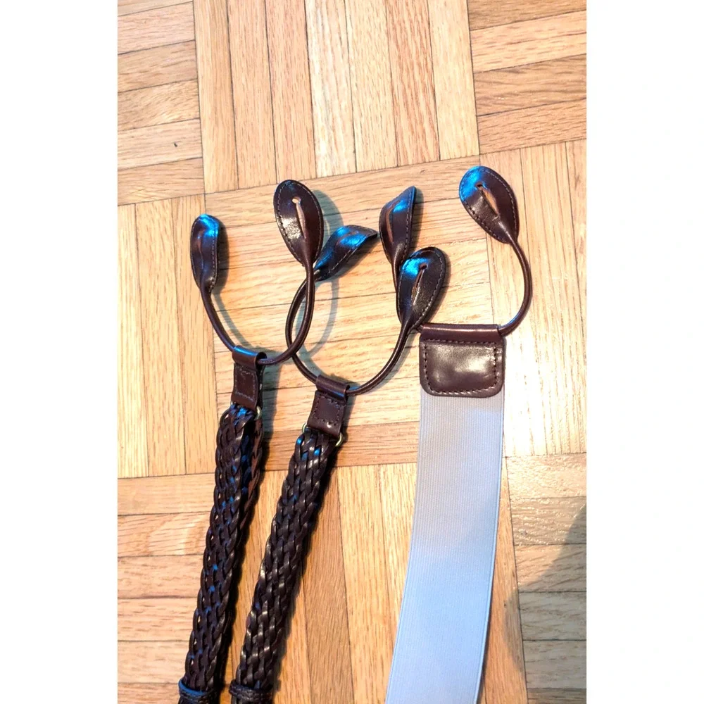 Torino Leather Suspenders 36-48 Dark Brown Braided Buckle Strap Button-On
